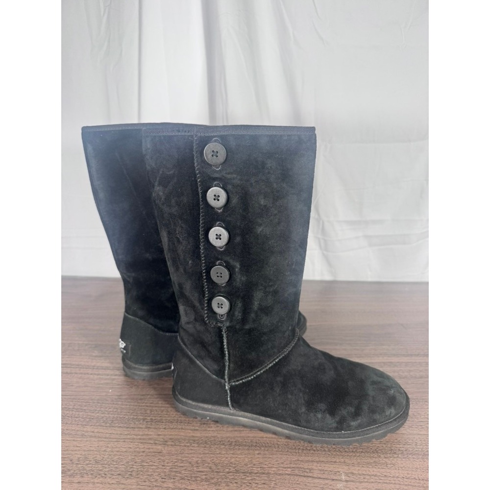 UGG Australia Tall 5-Button Black Suede Boots Women's Shearling Lined Boots - Picture 5 of 11